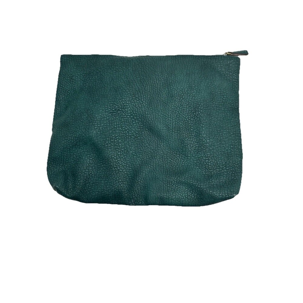 FREE PEOPLE Clutch Bag Vegan Faux Leather Pebble Laptop Cosmetic 12x14.5 Green